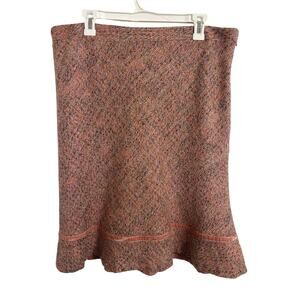 Vtg Y2K Gap Wool Blend Pink Tweed Velvet Ruffle Hem Skirt Size 16 Coquette